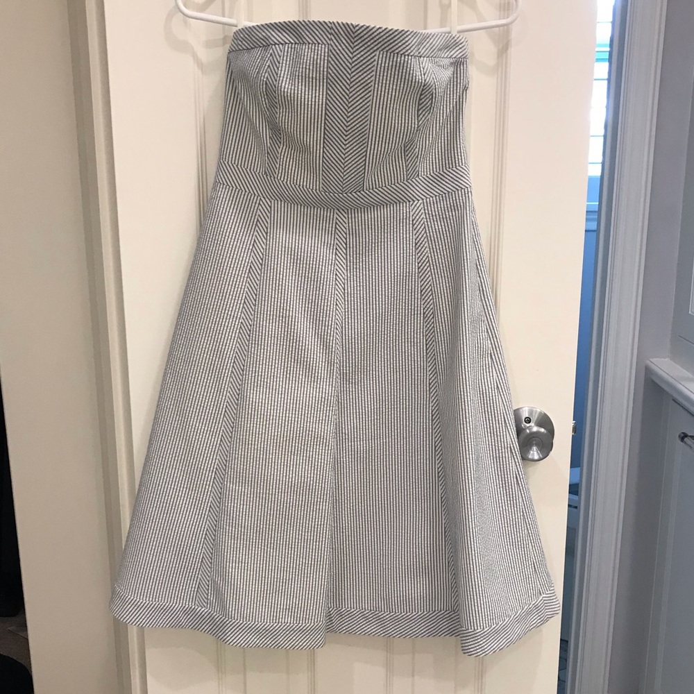 Banana Republic Blue Seersucker Strapless Dress